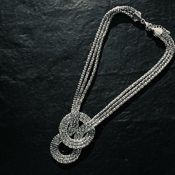 Silver tone, multi strand knot necklace. - Picture 2 of 6